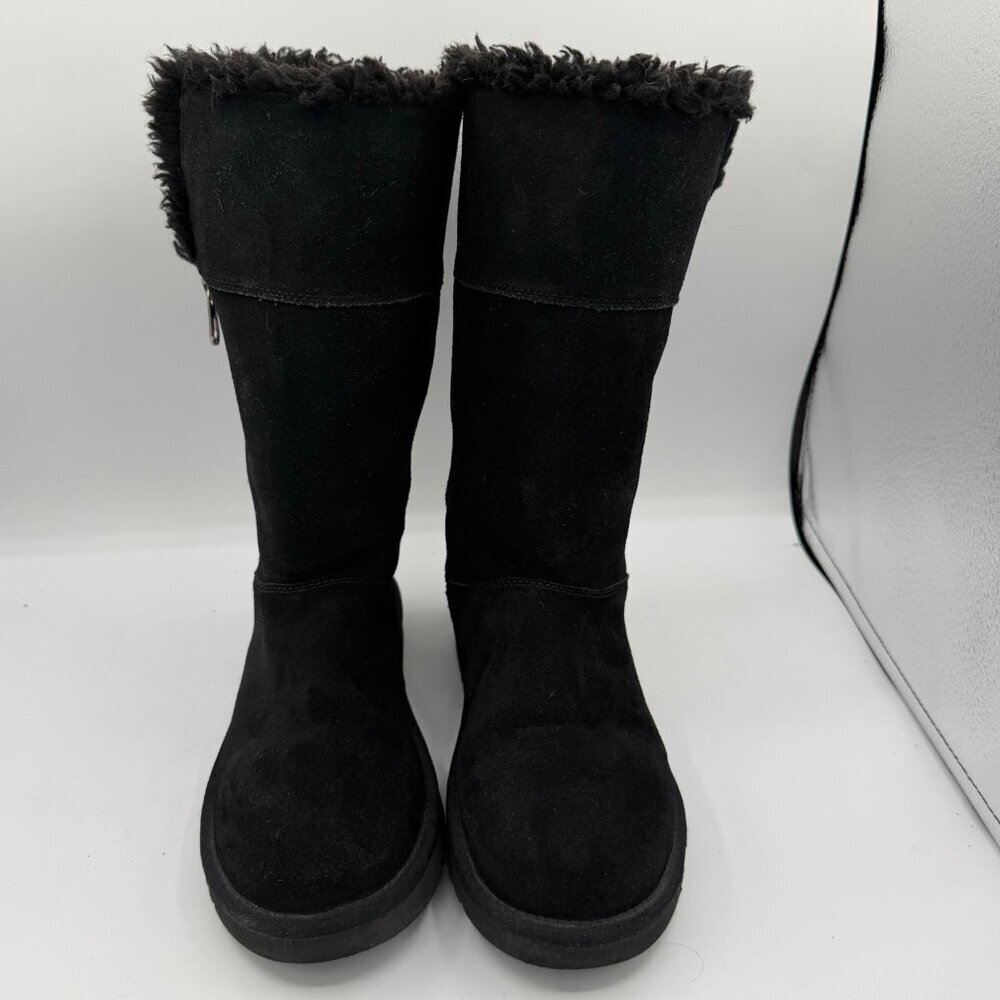 Koolaburra By UGG Aribel Tall Boots Womens Size 9 Black Suede Shearling - Picture 1 of 12